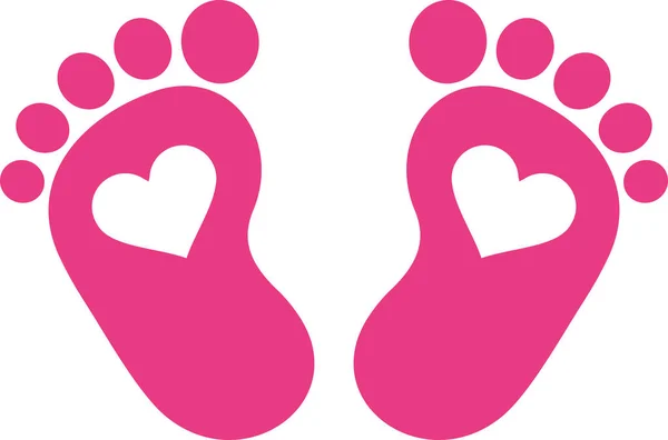 Pink baby foot print with hearts - Stok Vektor