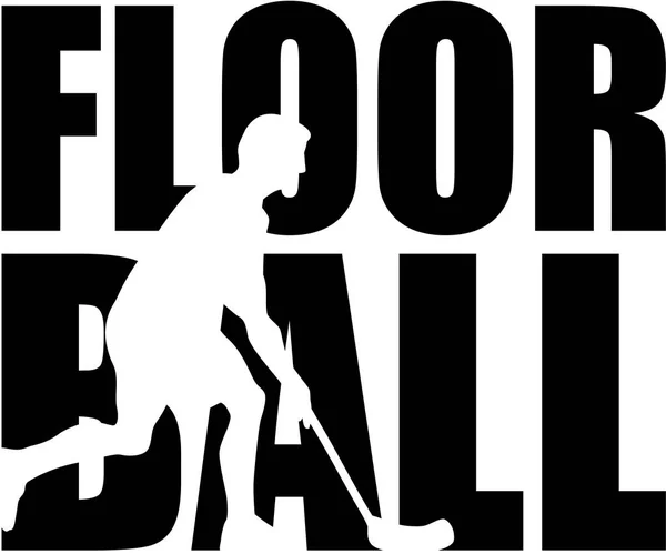 Floorball λέξη με παίκτη cutout — Διανυσματικό Αρχείο