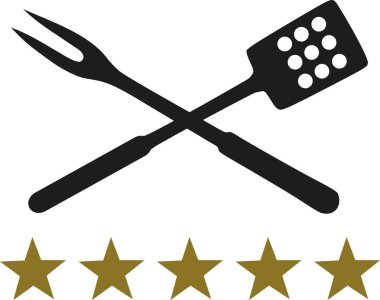 Barbekü çatalı ve spatula ile beş yıldız geçti