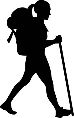 Kadın uzun yürüyüşe çıkan kimse vektör