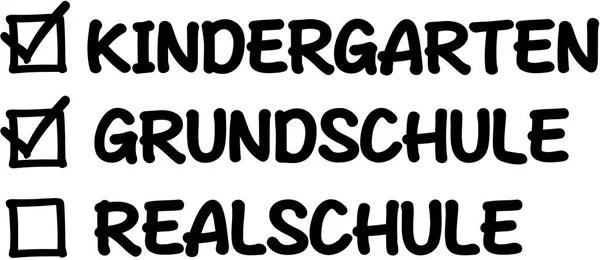 Começa no secundário. Lista de verificação com jardim de infância e escola primária . — Vetor de Stock