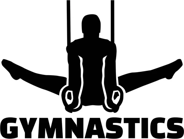 Gymnastik word med man tränar på ringar — Stock vektor