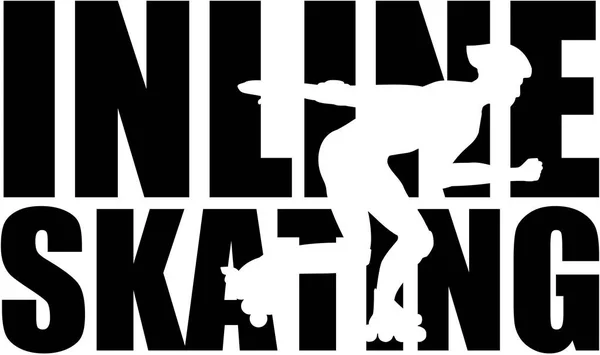 Inline Skating λέξη με cutout σιλουέτα — Διανυσματικό Αρχείο
