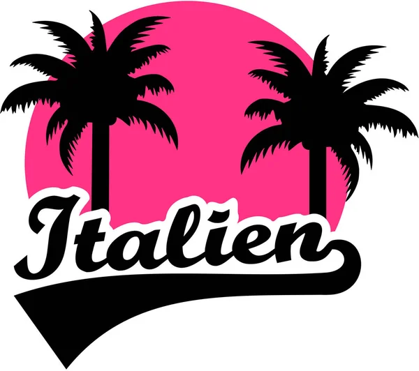 Italien med palm och rosa Sol. Tyska. — Stock vektor