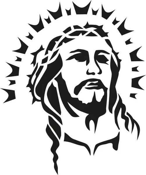 Jesus Cristo cabeça com halo —  Vetores de Stock