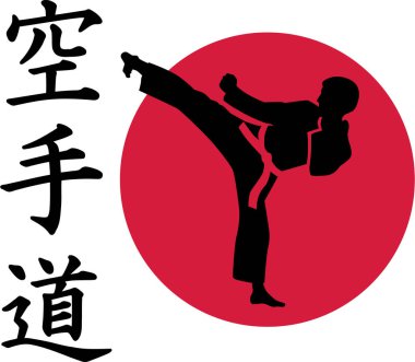 Karate adamın önünde kırmızı daireyle ve işaretler