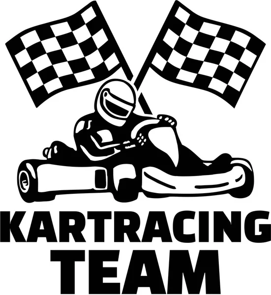 Equipe de Kartracing com bandeiras de golo — Vetor de Stock