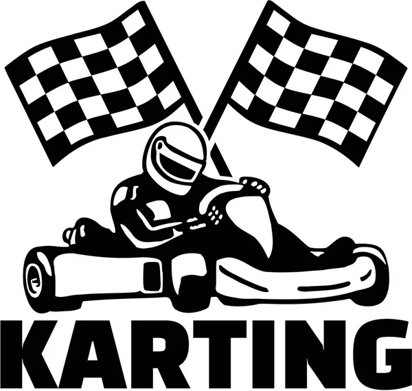 Karting com driver de kart e bandeiras de gol — Vetor de Stock