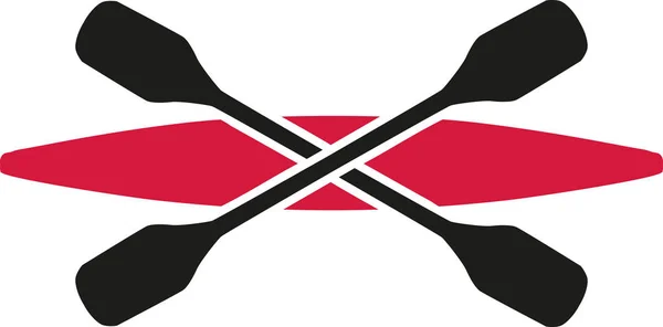 Kayak rouge avec icône de pagaies croisées — Image vectorielle