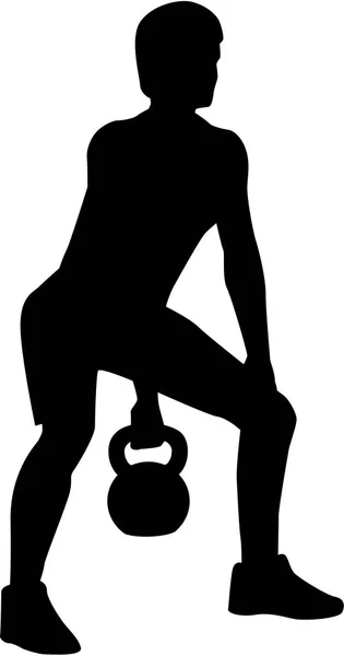 Homme soulevant une silhouette de kettlebell — Image vectorielle