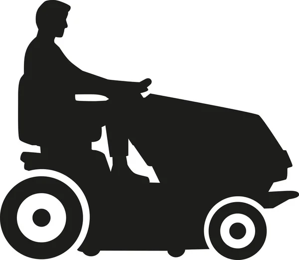 Homme conduisant tondeuse à gazon — Image vectorielle
