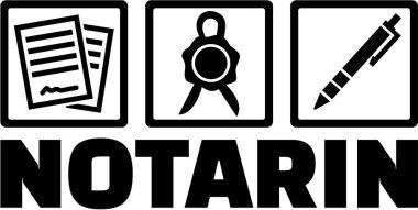 Dişi Alman noter ile kutsal kişilerin resmi. Sözleşme, mühür ve kalem.