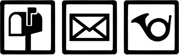 Ícones do carteiro - caixa de correio, letra e chifre de post — Vetor de Stock