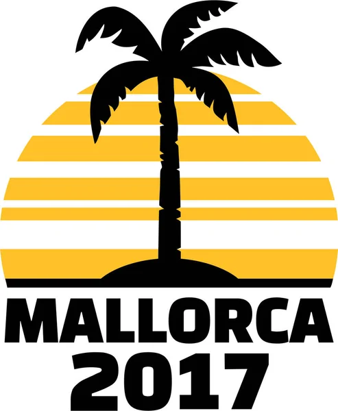 Mallorca 2017 con palma y sol — Vector de stock