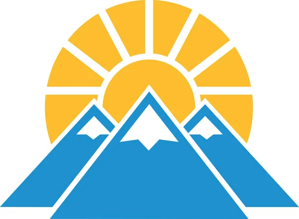 Icono con montañas nevadas y sol — Vector de stock