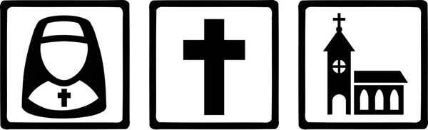 Religieuze tekenen pictogrammen Nun Cross Church — Stockvector