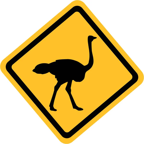 Sinal amarelo com avestruz —  Vetores de Stock