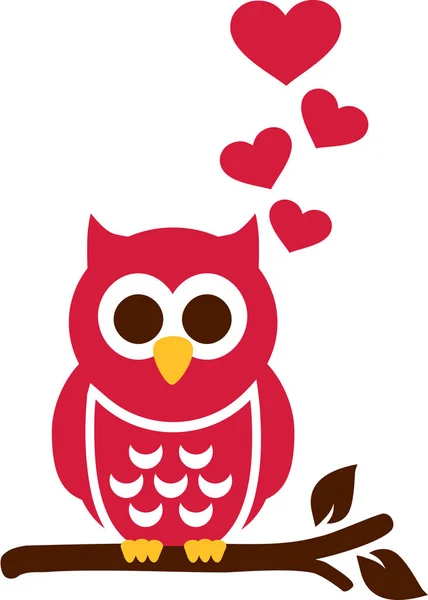 Chouette rouge amoureuse des cœurs — Image vectorielle