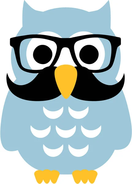 Professor Owl with mustache and glasses — Stock Vector