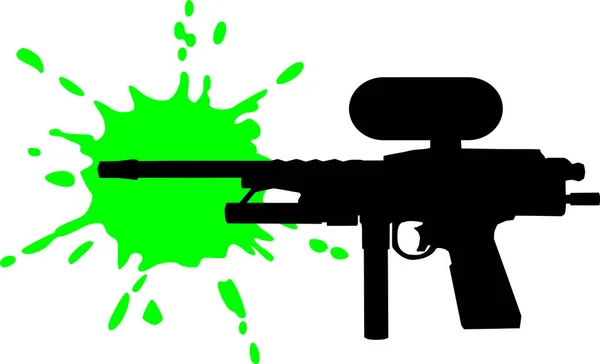 Paintball gun with green splash — Stock Vector