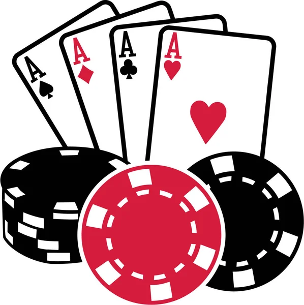 Vier Azen speelkaarten met munten poker — Stockvector