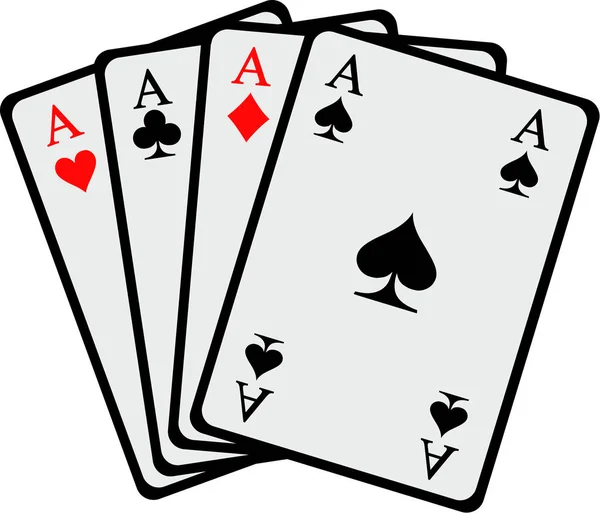 Mano ganadora Cuatro ases jugando a las cartas — Vector de stock