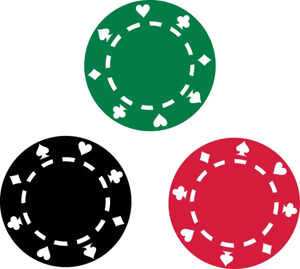Tři poker žetony černá červená zelená — Stockový vektor