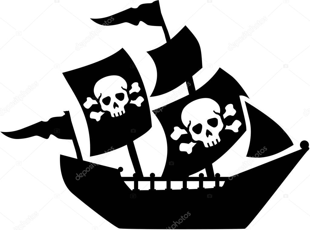Pirate ship with sail skull and bones