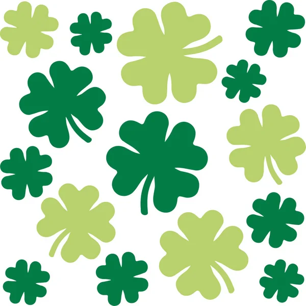Shamrock pattern with four-leaf clovers in two green colors — Stock Vector