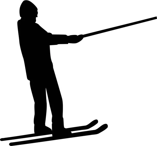 Ski mengangkat siluet - Stok Vektor
