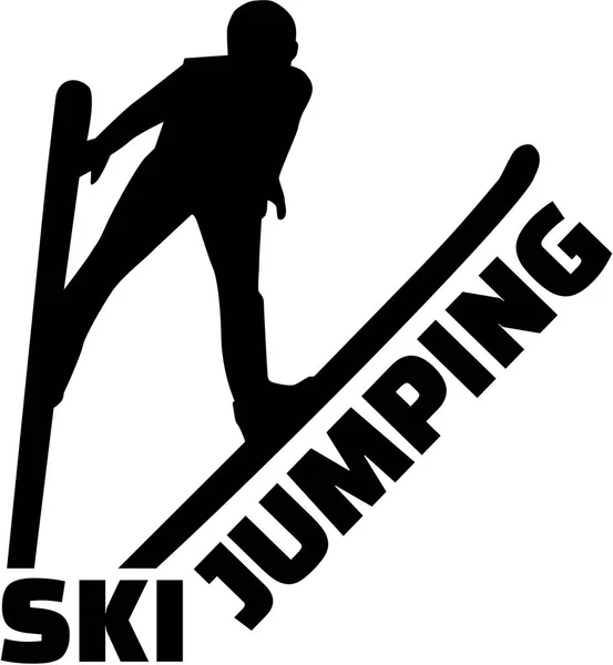 Ski melompati siluet dengan kata - Stok Vektor