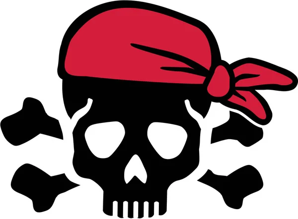 Pirate skull with bones and red headscarf — Stock Vector