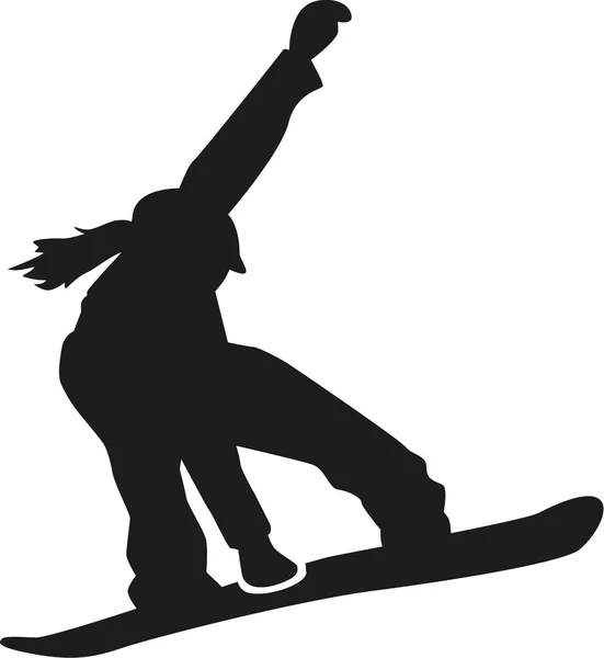 女性のスノーボーダーがジャンプ — ストックベクタ