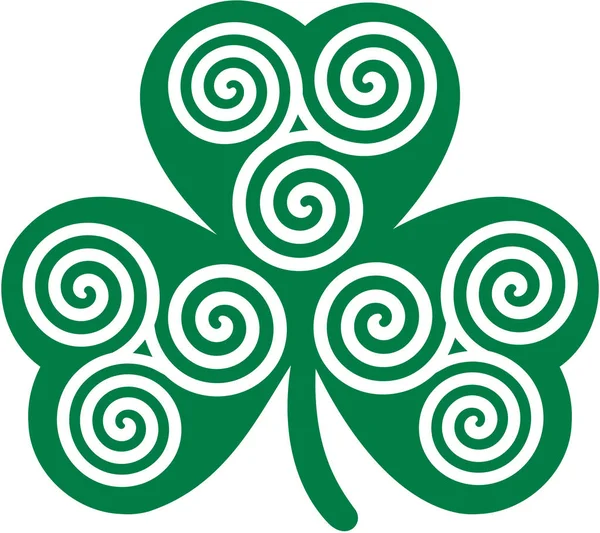 Green shamrock with celtic spiral — Stock Vector