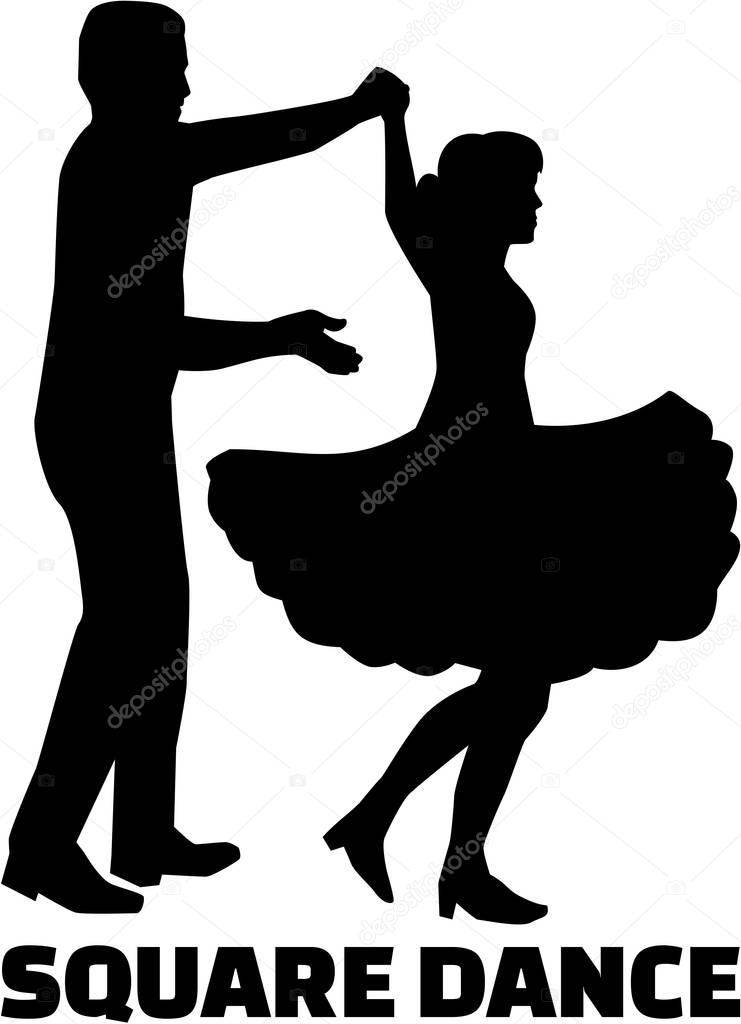 Square dance silhouette with word