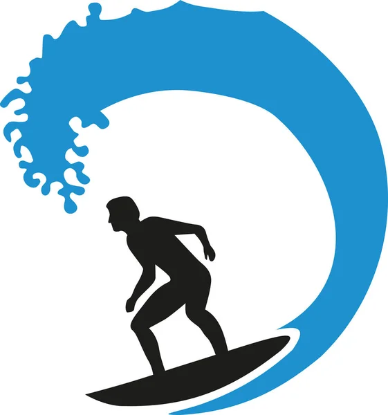 Surfer cavalcando una grande onda — Vettoriale Stock