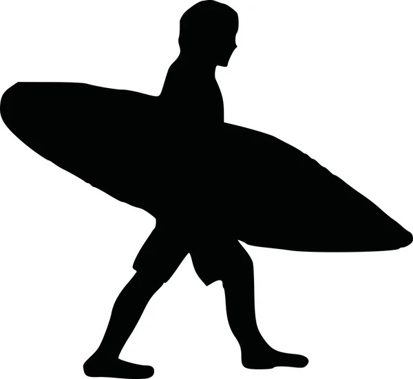 Surfer berjalan dengan papan nya - Stok Vektor