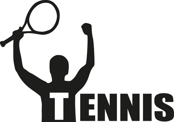 Tennisspielerin gewinnt mit Wort Tennis — Stockvektor