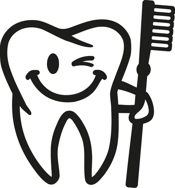 Dent clignotante souriante avec brosse à dents — Image vectorielle