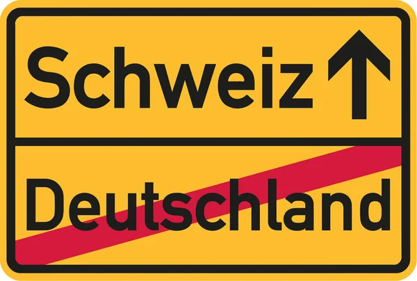 Migration von Deutschland in die Schweiz - deutsches Ortsschild — Stockvektor