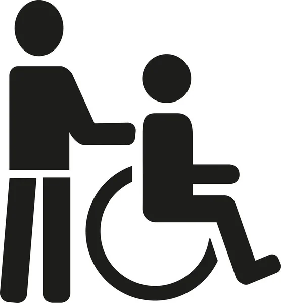 Fauteuil roulant avec pictogramme de la personne soignante — Image vectorielle