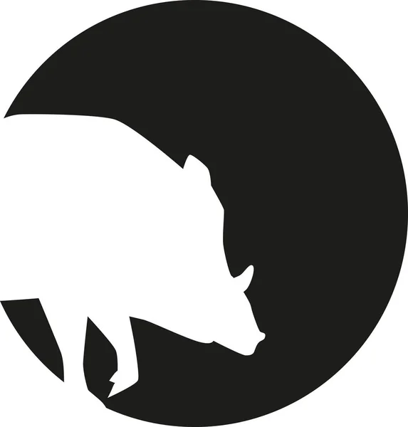Silhouette de cochon sauvage devant une lune — Image vectorielle