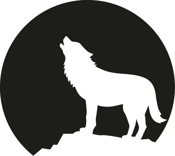 Huilende wolf voor de maan — Stockvector