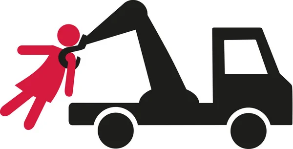 Obtenir une femme avec un pictogramme de véhicule tracteur — Image vectorielle