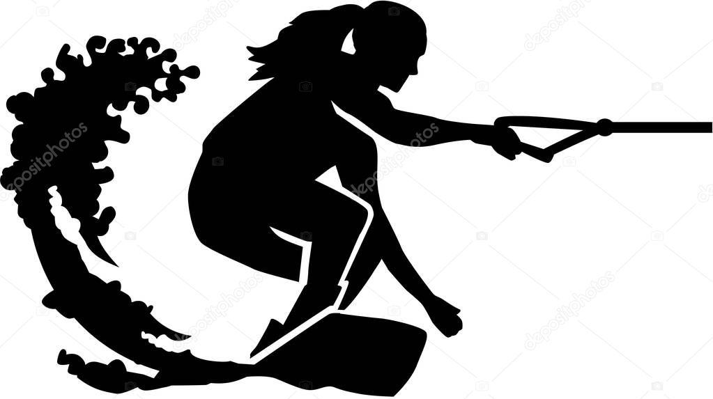 Wakeboarding woman silhouette water