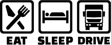 Yemek, uyku, sürücü simgeleri - kamyon şoförü