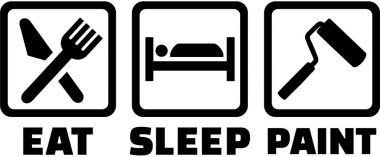 Ressam - yemek, uyku, boya simgeler