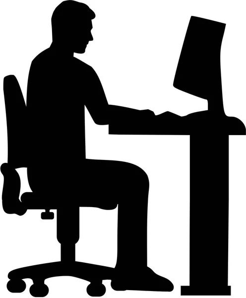 Programmerare som sitter på en dator siluett — Stock vektor