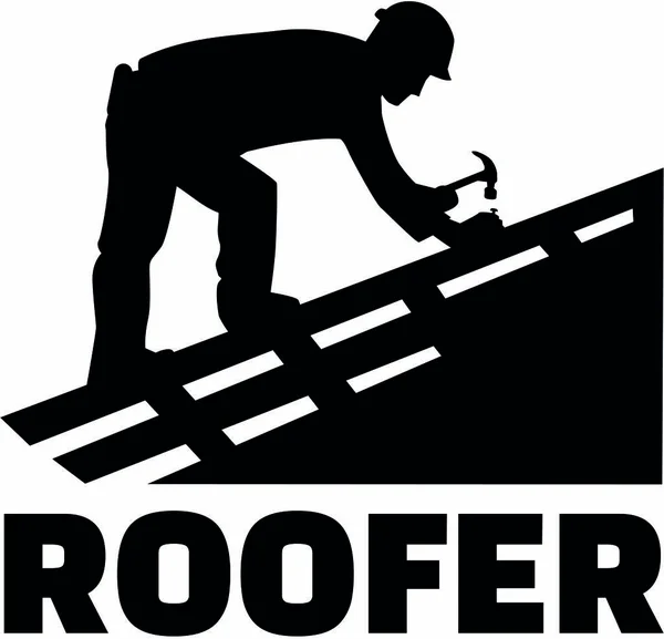 Roofer en el puesto de trabajo título — Vector de stock