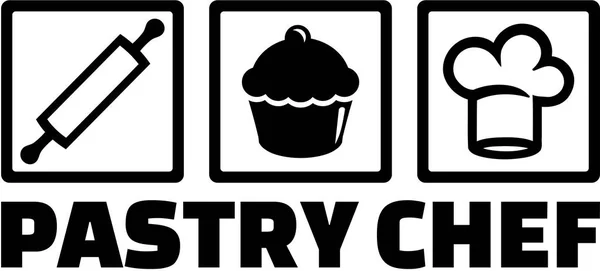 Palabra de chef pastelero con iconos — Vector de stock